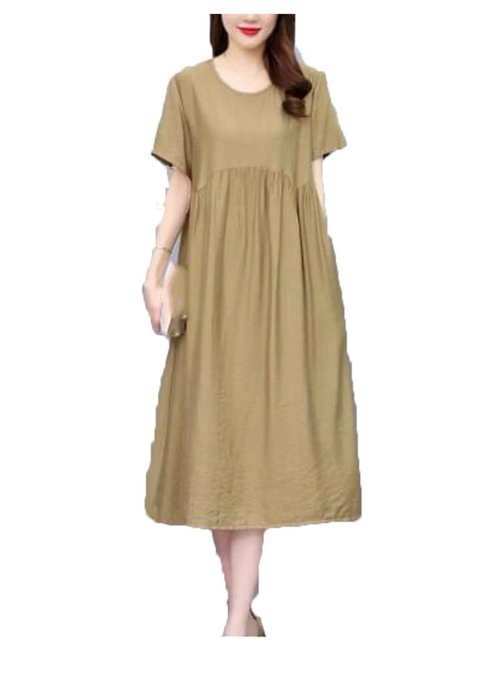 Prairie Womens XL Cotton Blend Peplum Dress Tan Pioneer Cottagecore Country